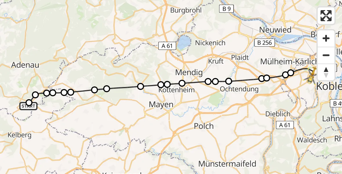 Flugroute Rettungshubschrauber Müllenbach - Koblenz, 20 Juni 2026, 19:01