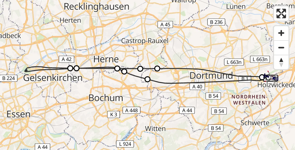 Flugroute Polizeihubschrauber Dortmund Flughafen - Dortmund Flughafen, 20 Juni 2026, 19:07