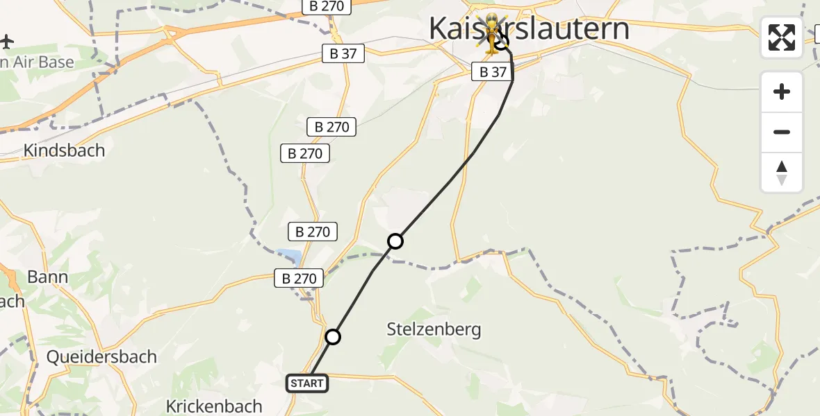 Flugroute Rettungshubschrauber Schopp - Westpfalz Hospital Kaiserslautern, 20 Juni 2026, 19:23