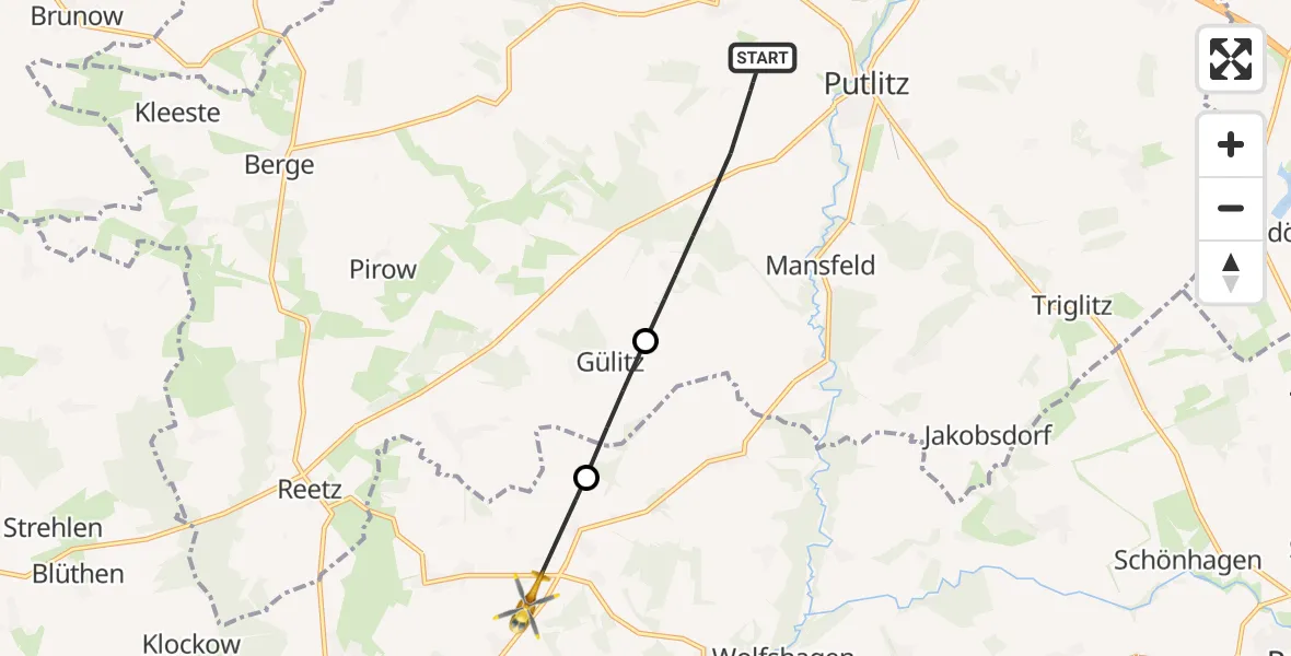 Flugroute Rettungshubschrauber Putlitz - Groß Pankow (Prignitz), 20 Juni 2026, 19:40