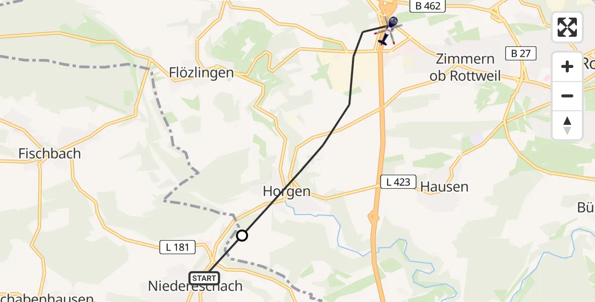 Flugroute Polizeihubschrauber Niedereschach - Zimmern ob Rottweil, 20 Juni 2026, 19:43