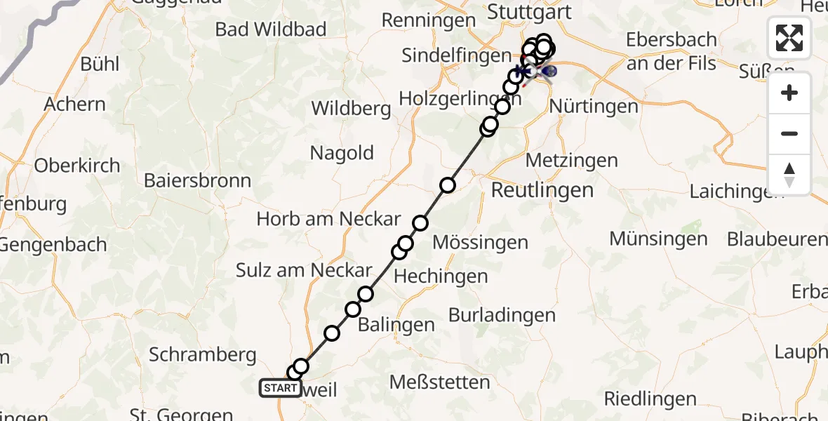 Flugroute Polizeihubschrauber Zimmern ob Rottweil - Flughafen Stuttgart, 20 Juni 2026, 19:52