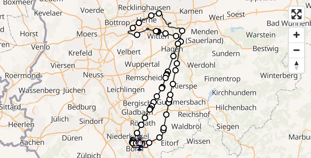 Flugroute Polizeihubschrauber Sankt Augustin - Sankt Augustin, 20 Juni 2026, 20:00