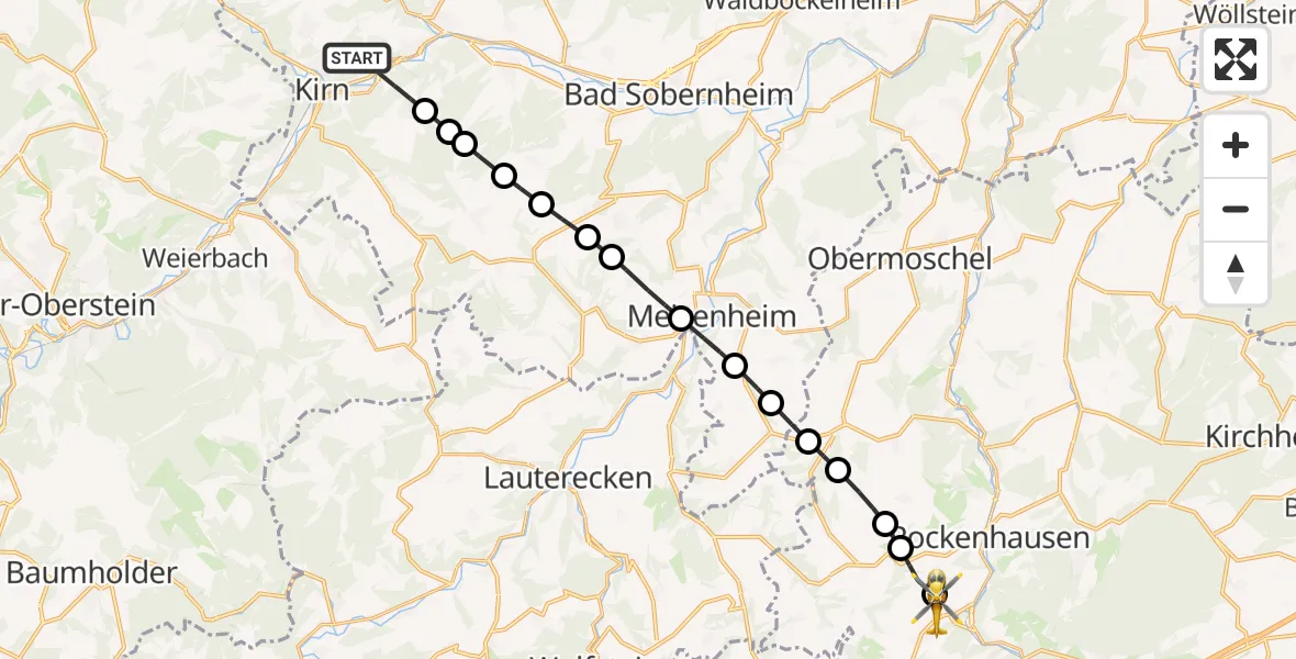 Flugroute Rettungshubschrauber Hochstetten-Dhaun - Imsweiler UL, 20 Juni 2026, 20:17