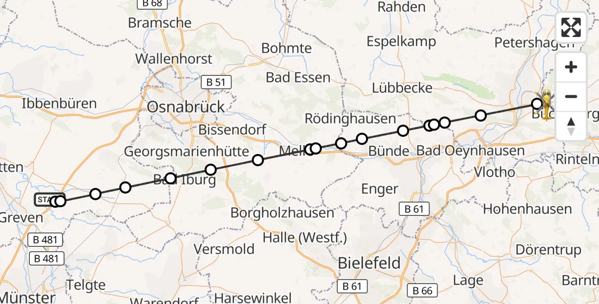 Flugroute Ambulanzhubschrauber Christoph  Westfalen-ADAC - Bückeburg, 20 Juni 2026, 20:33