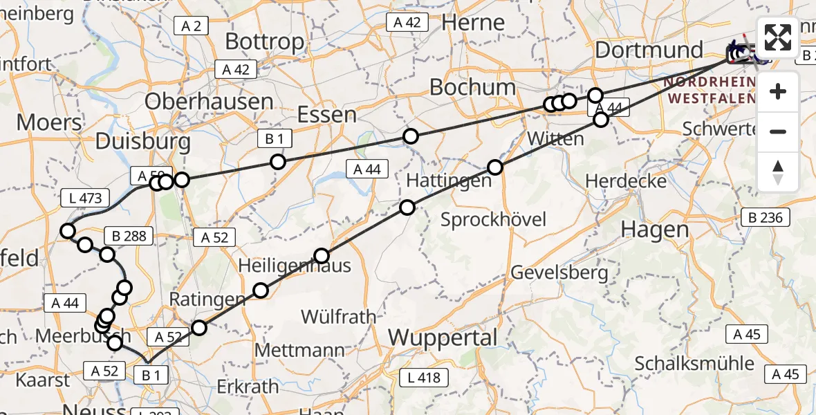 Flugroute Polizeihubschrauber Dortmund Flughafen - Dortmund Flughafen, 20 Juni 2026, 20:52