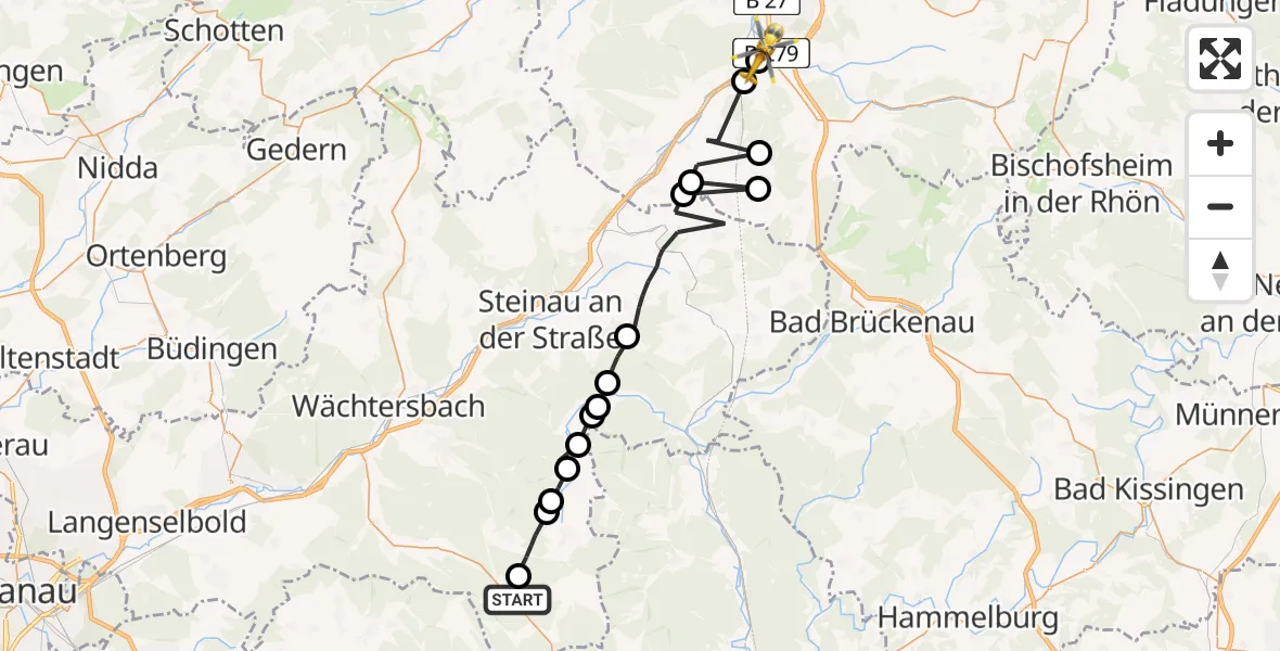 Flugroute Rettungshubschrauber Flörsbachtal - Eichenzell, 20 Juni 2026, 21:09