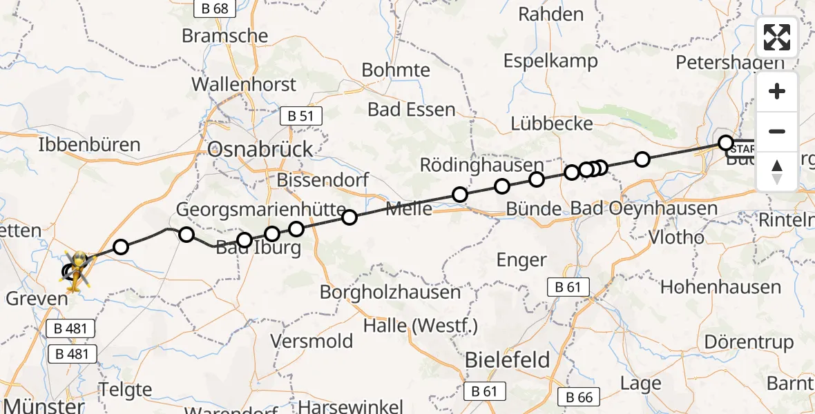 Flugroute Ambulanzhubschrauber Bückeburg - Christoph  Westfalen-ADAC, 20 Juni 2026, 21:18