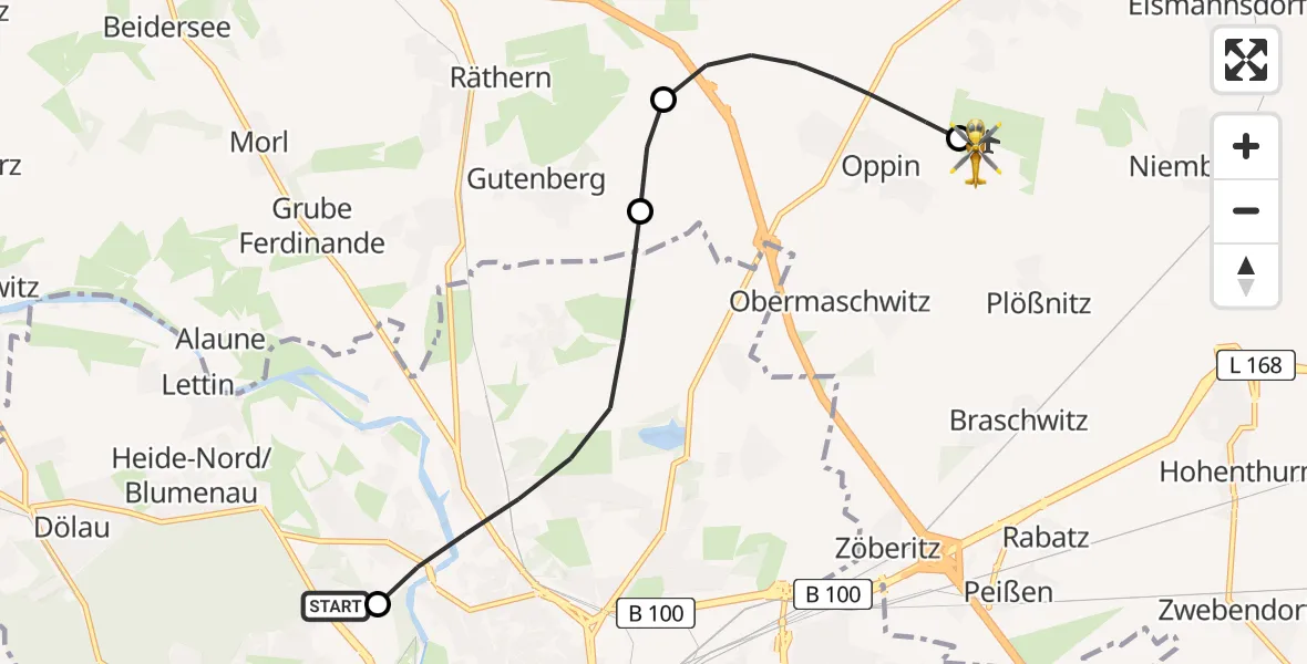 Flugroute Rettungshubschrauber Halle (Saale) University Hospital - Halle-Oppin Flugplatz, 20 Juni 2026, 22:12