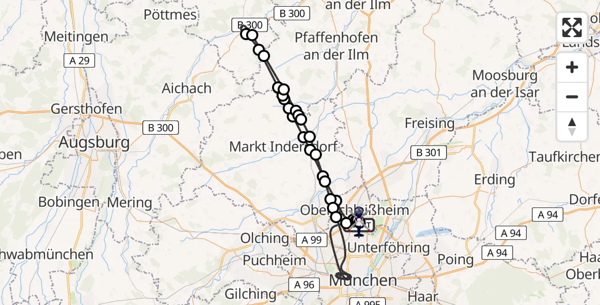 Flugroute Polizeihubschrauber Oberschleißheim - Oberschleißheim, 20 Juni 2026, 23:17