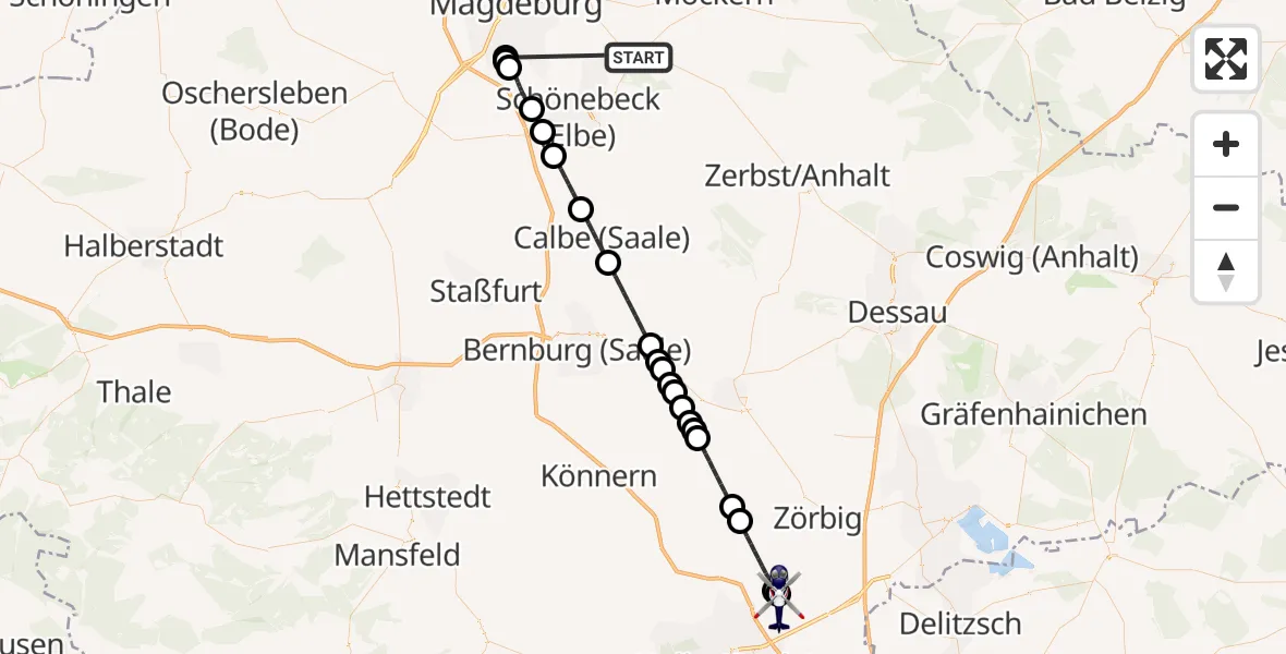 Flugroute Polizeihubschrauber Gommern - Halle-Oppin Flugplatz, 21 Juni 2026, 00:11