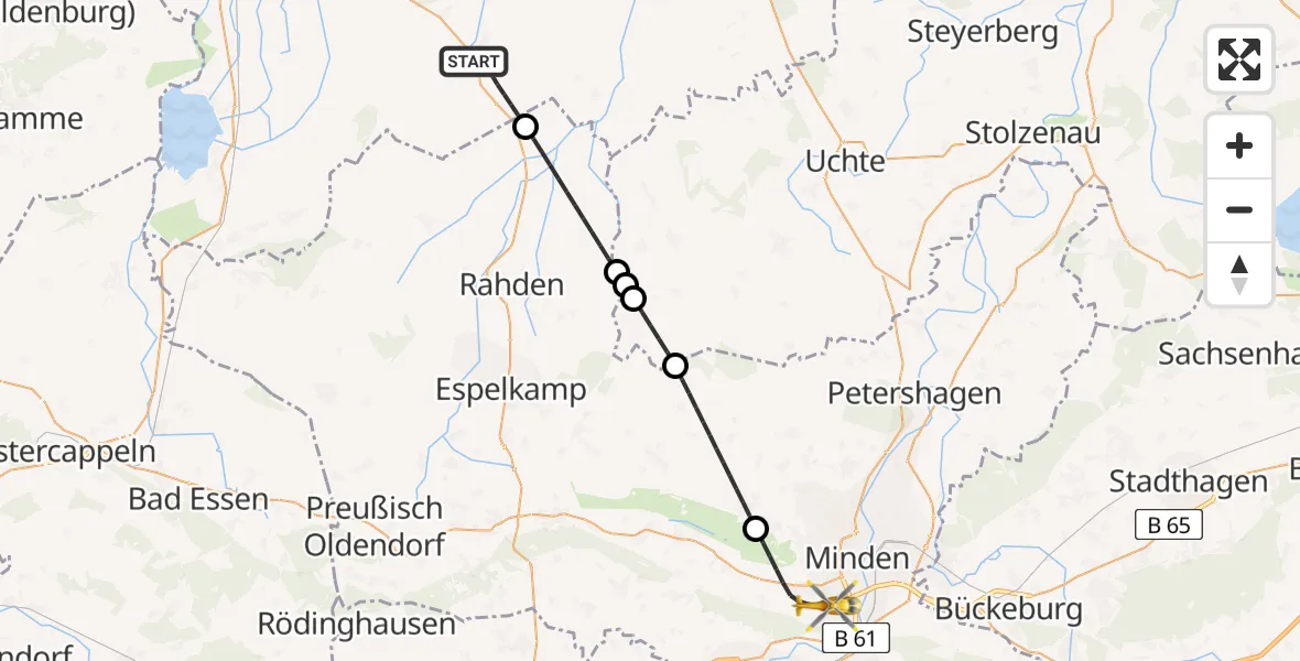 Flugroute Rettungshubschrauber Wagenfeld - Minden, 21 Juni 2026, 00:36