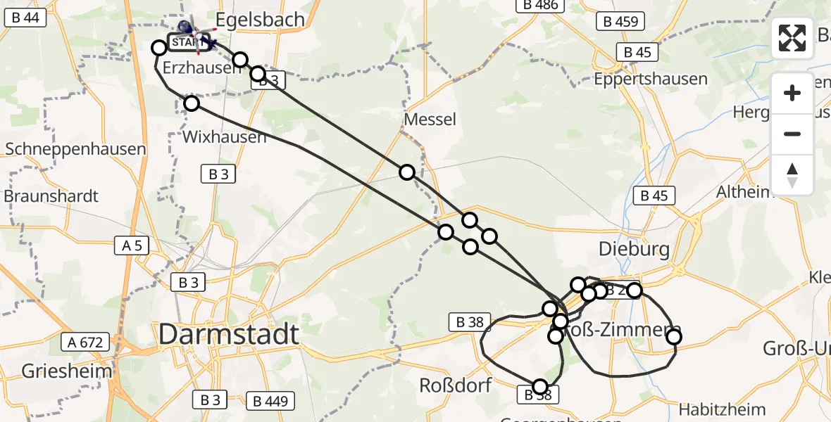 Flugroute Polizeihubschrauber Flughafen Frankfurt-Egelsbach - Flughafen Frankfurt-Egelsbach, 21 Juni 2026, 02:40