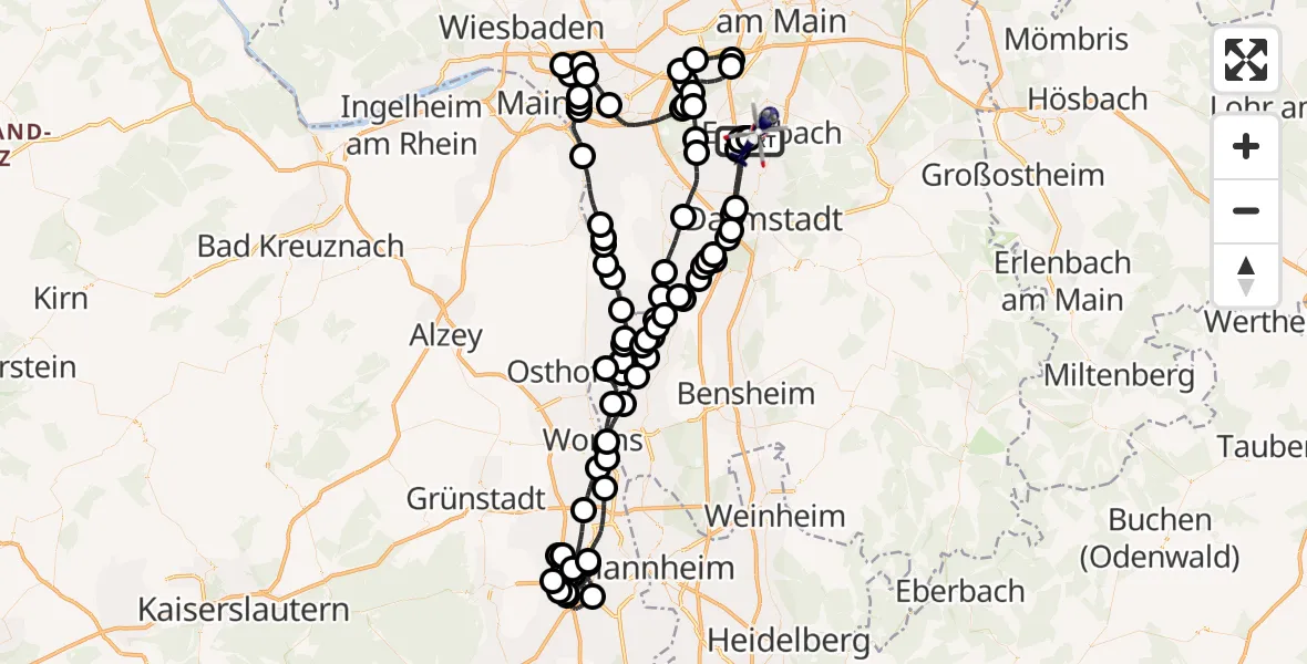 Flugroute Polizeihubschrauber Flughafen Frankfurt-Egelsbach - Flughafen Frankfurt-Egelsbach, 21 Juni 2026, 04:48