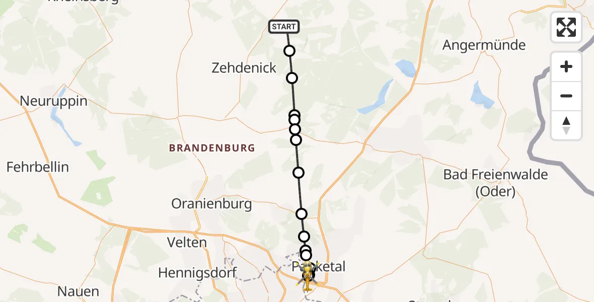 Flugroute Rettungshubschrauber Templin - Helios Clinic Berlin-Buch, 21 Juni 2026, 04:49