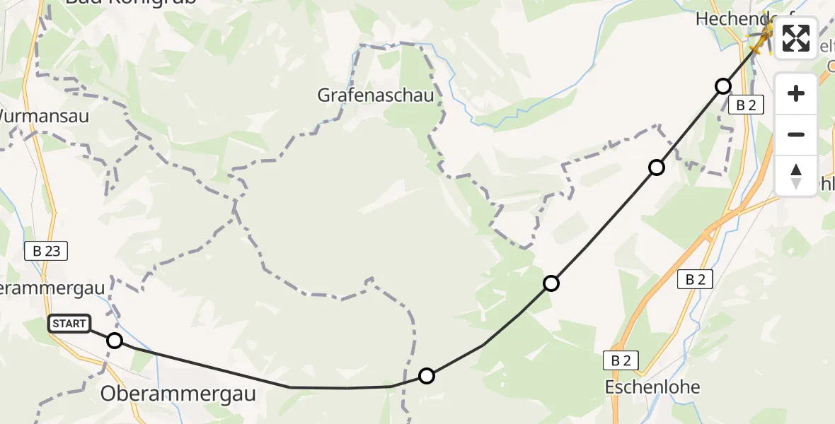 Flugroute Rettungshubschrauber Unterammergau - Murnau a.Staffelsee, 21 Juni 2026, 05:07