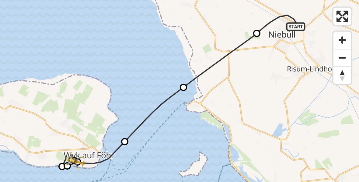 Flugroute Rettungshubschrauber Niebüll - Wyk auf Föhr, 21 Juni 2026, 05:32