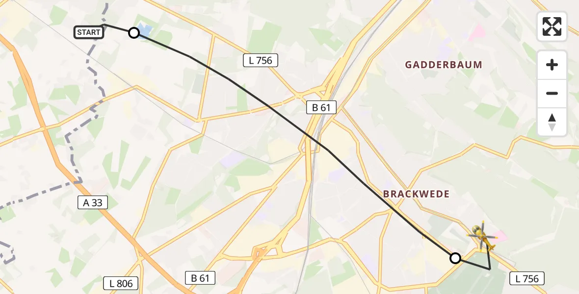 Flugroute Rettungshubschrauber Steinhagen - Luftrettungszentrum Bielefeld, 21 Juni 2026, 06:04