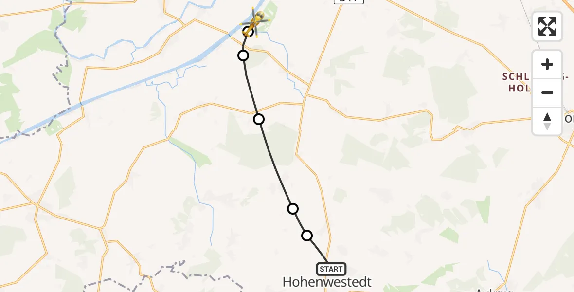 Flugroute Ambulanzhubschrauber Hohenwestedt - Hörsten, 21 Juni 2026, 06:07