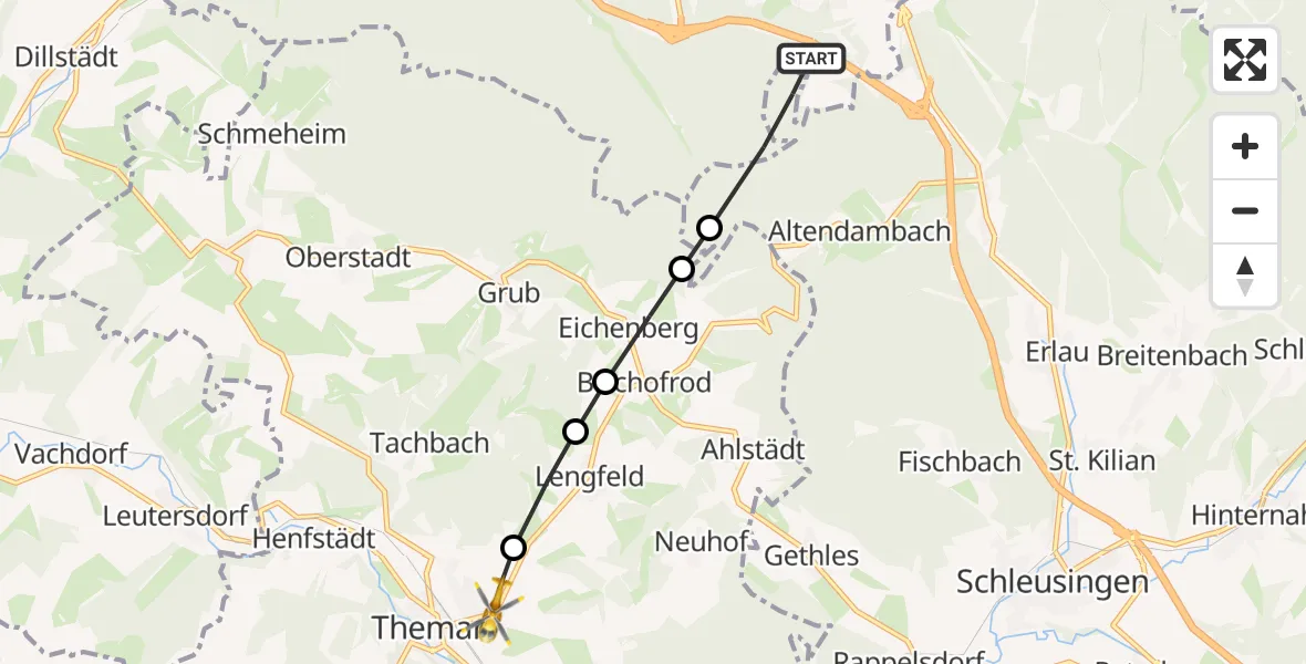 Flugroute Rettungshubschrauber Suhl - Themar, 21 Juni 2026, 06:21
