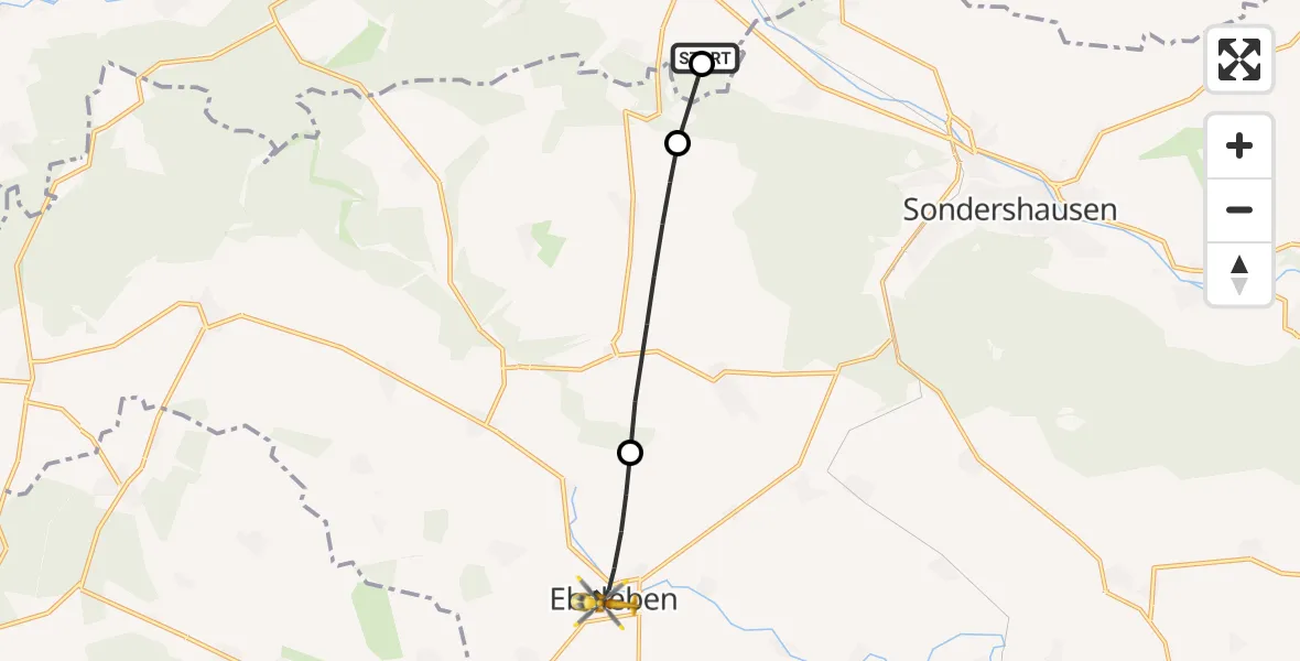 Flugroute Rettungshubschrauber Kleinfurra - Ebeleben, 21 Juni 2026, 07:07