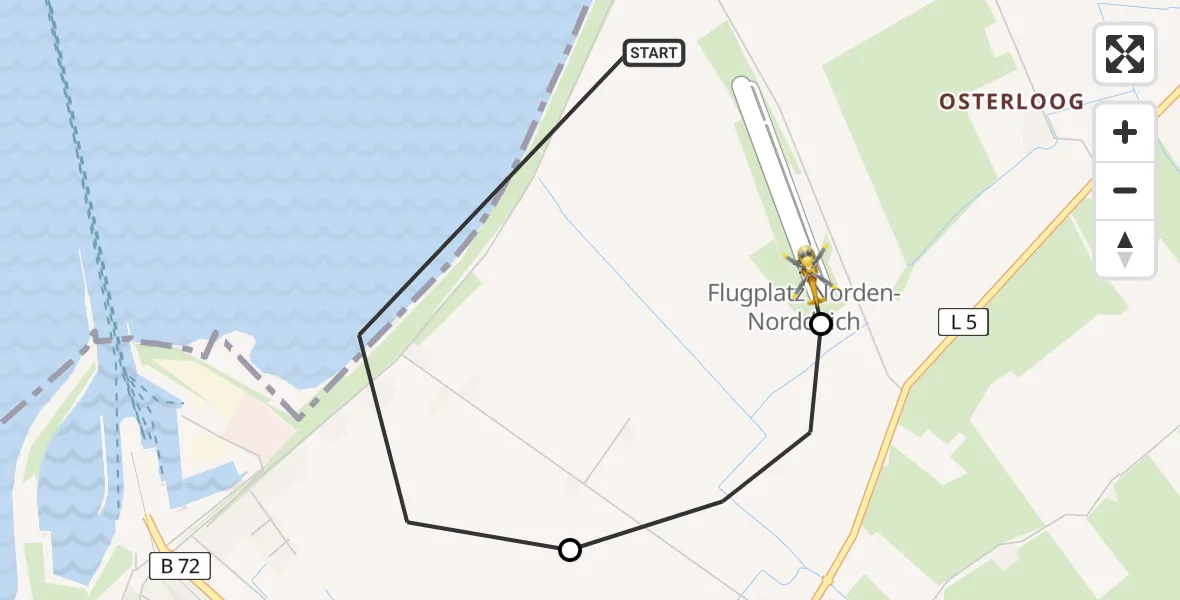 Flugroute Ambulanzhubschrauber Noordzee - Norden-Norddeich Flughafen, 21 Juni 2026, 07:09