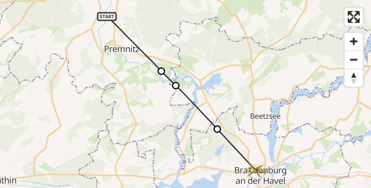 Flugroute Rettungshubschrauber Premnitz - Brandenburg an der Havel, 21 Juni 2026, 07:20