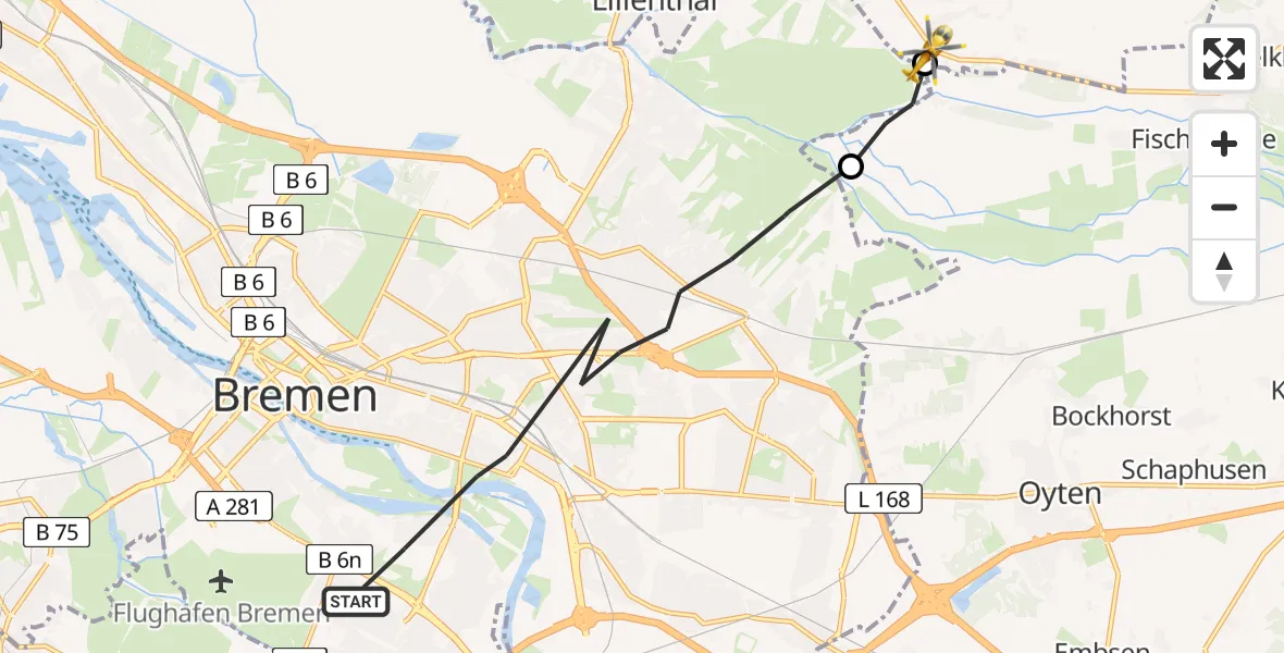 Flugroute Rettungshubschrauber Bremen - Lilienthal, 21 Juni 2026, 07:41