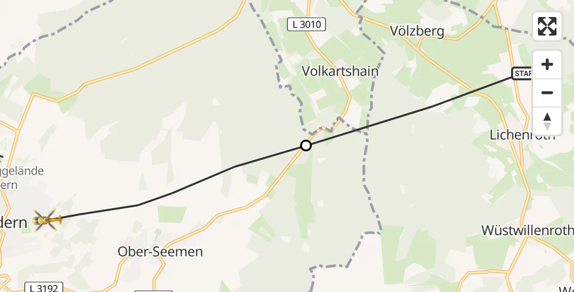 Flugroute Rettungshubschrauber Birstein - Gedern, 21 Juni 2026, 07:45