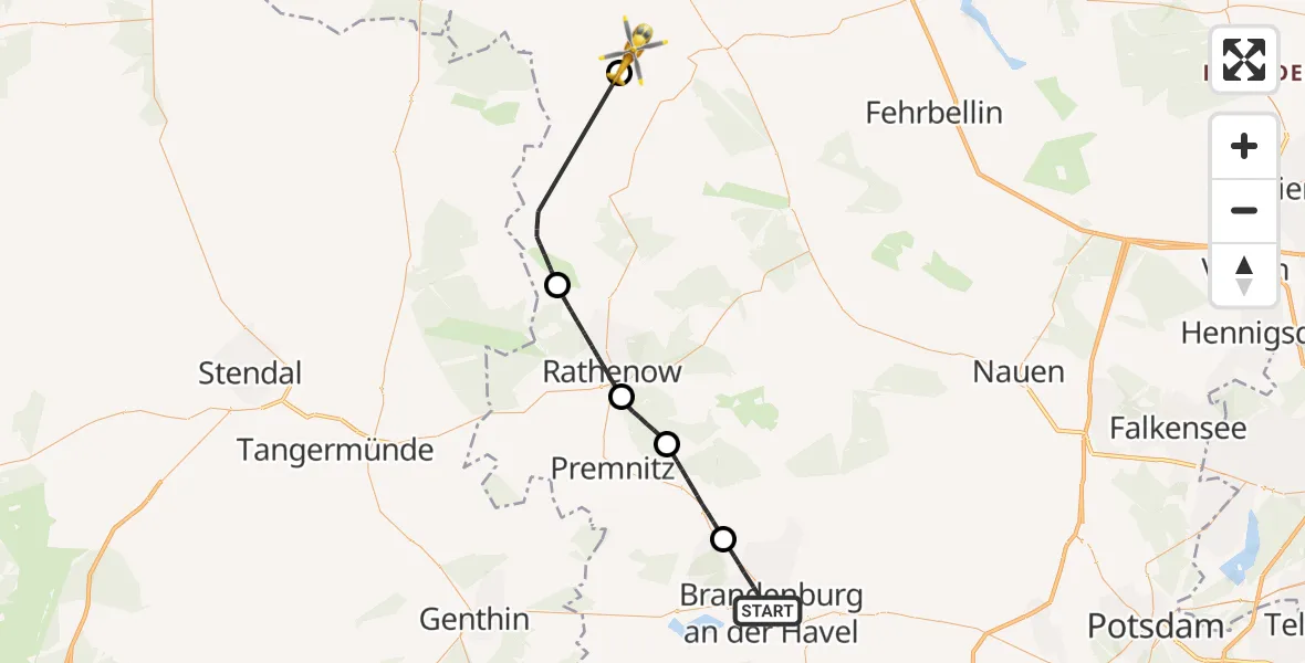 Flugroute Rettungshubschrauber Brandenburg an der Havel - Zernitz-Lohm, 21 Juni 2026, 07:47