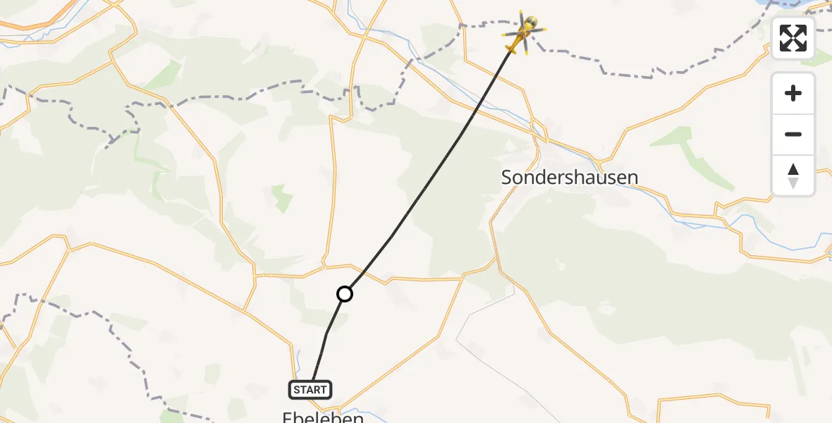 Flugroute Rettungshubschrauber Ebeleben - Sondershausen, 21 Juni 2026, 07:50