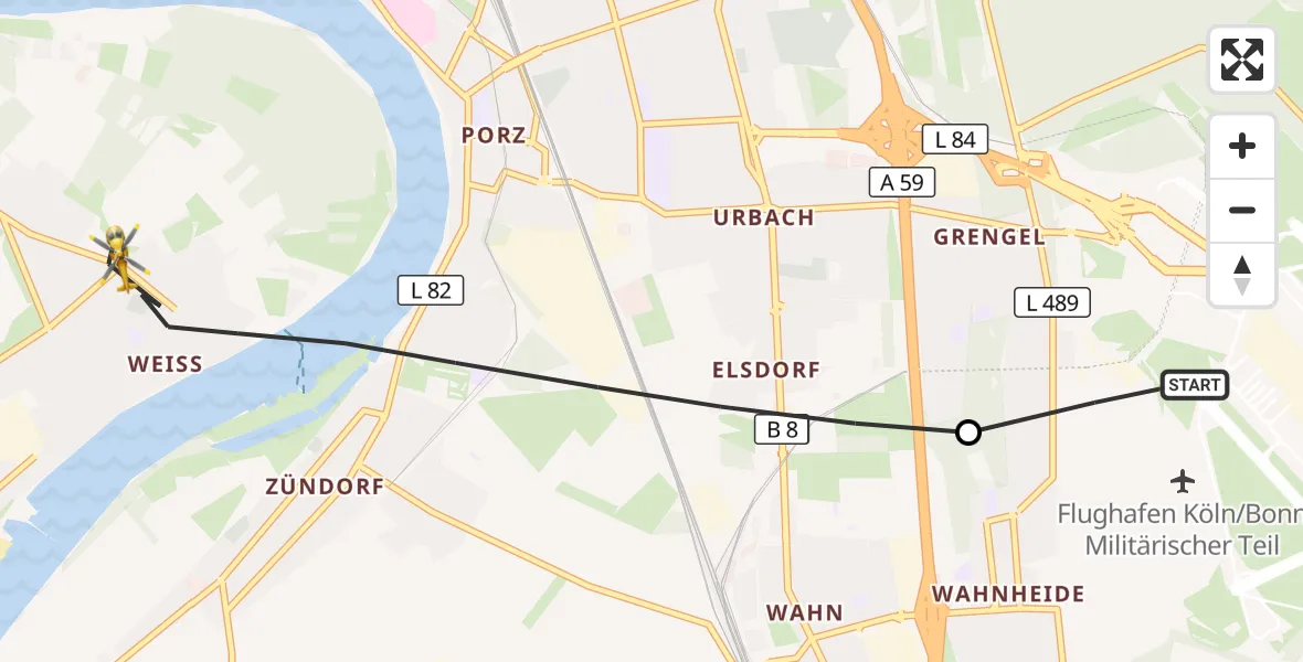 Flugroute Rettungshubschrauber Köln Bonn Flughafen - Köln, 21 Juni 2026, 08:05