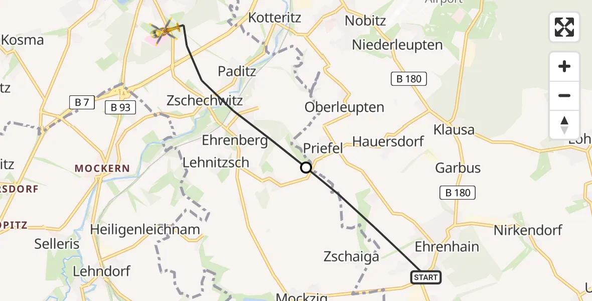 Flugroute Rettungshubschrauber Nobitz - Altenburg, 21 Juni 2026, 08:22