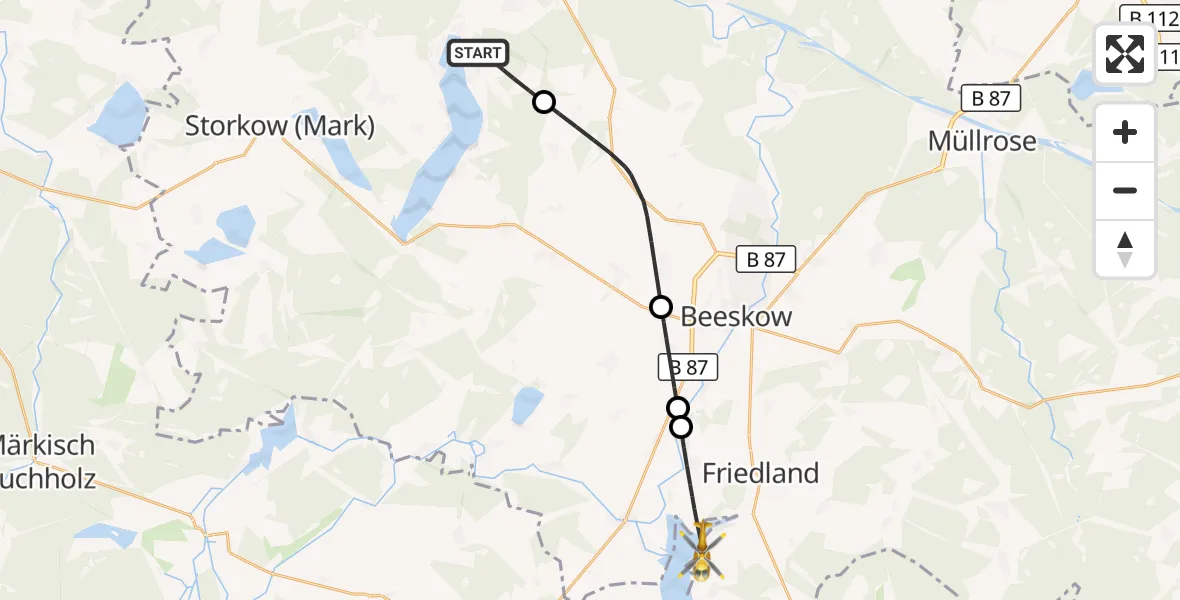 Flugroute Rettungshubschrauber Bad Saarow - Friedland, 21 Juni 2026, 08:29
