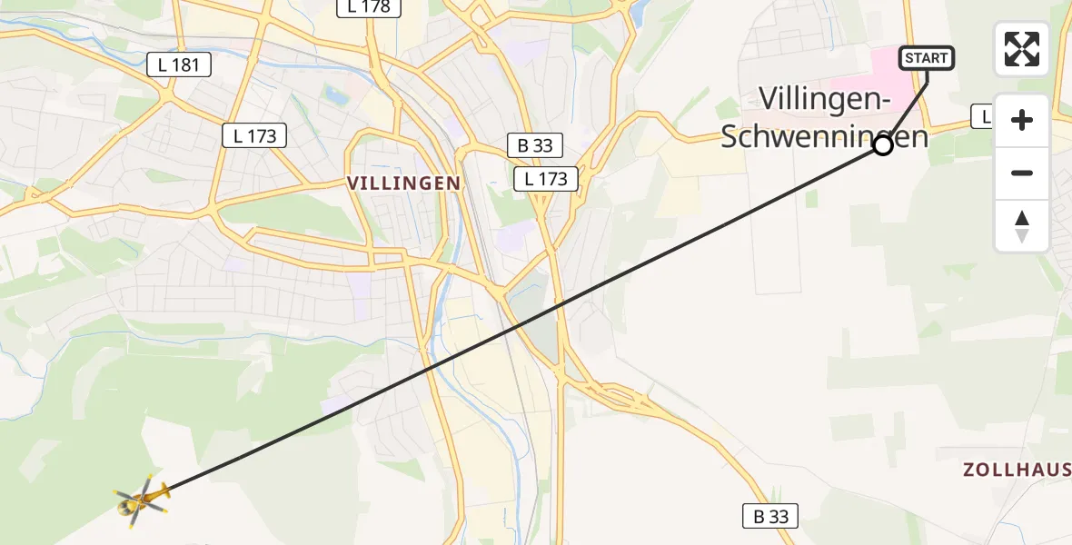 Flugroute Ambulanzhubschrauber DRF Air Rescue Station Villingen-Schwenningen Hubschrauberlandeplatz (Christoph 11) - Villingen-Schwenningen, 21 Juni 2026, 08:30