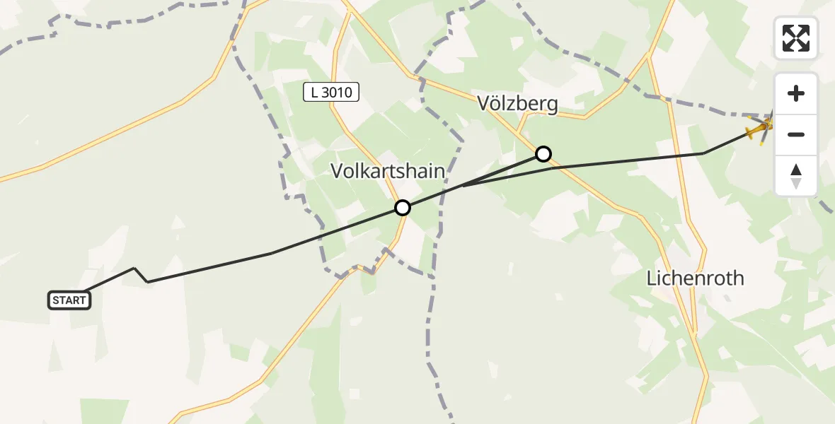 Flugroute Rettungshubschrauber Gedern - Birstein, 21 Juni 2026, 08:34