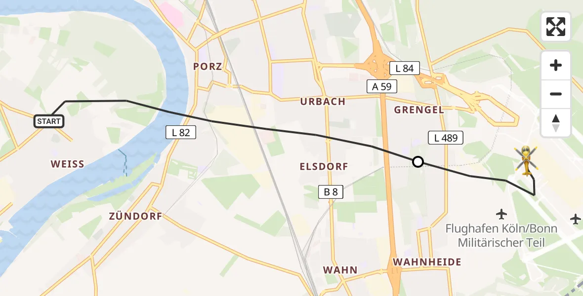 Flugroute Rettungshubschrauber Köln - Köln Bonn Flughafen, 21 Juni 2026, 08:41
