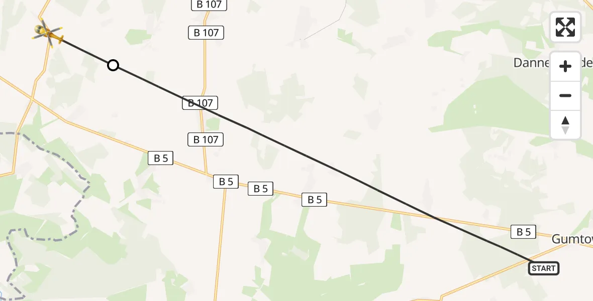 Flugroute Rettungshubschrauber Gumtow - Plattenburg, 21 Juni 2026, 08:44