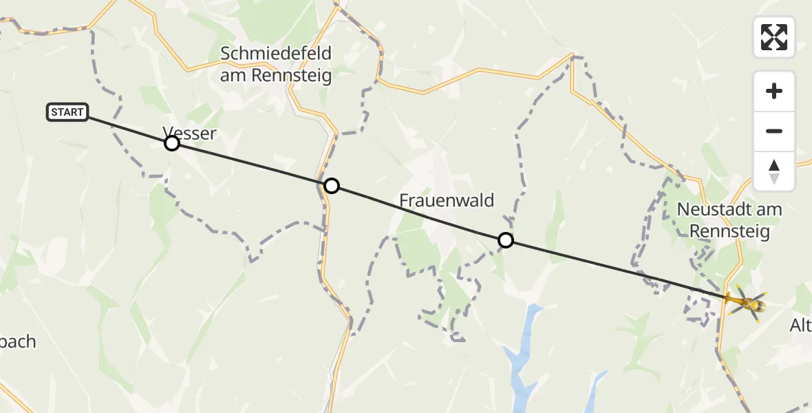 Flugroute Rettungshubschrauber Schleusingen - Großbreitenbach, 21 Juni 2026, 08:51