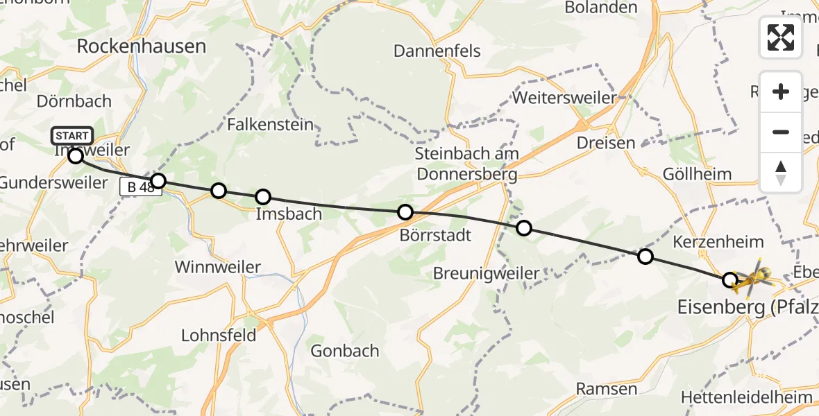Flugroute Rettungshubschrauber Imsweiler UL - Eisenberg (Pfalz), 21 Juni 2026, 09:02