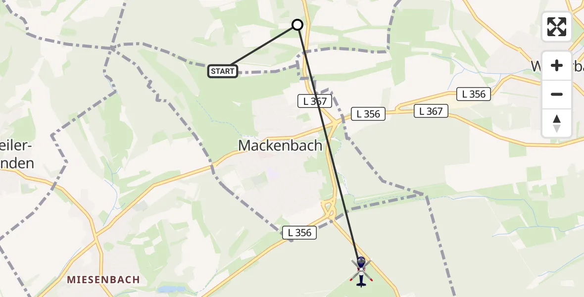 Flugroute Polizeihubschrauber Mackenbach - Ramstein-Miesenbach, 21 Juni 2026, 09:05
