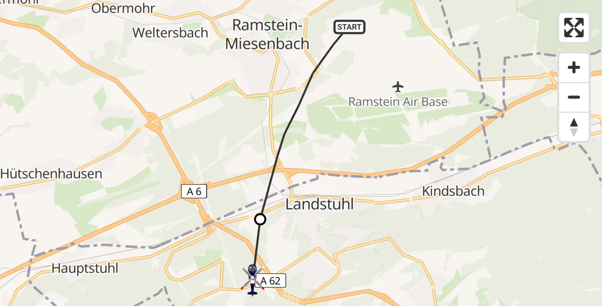 Flugroute Polizeihubschrauber Ramstein-Miesenbach - Landstuhl, 21 Juni 2026, 09:08