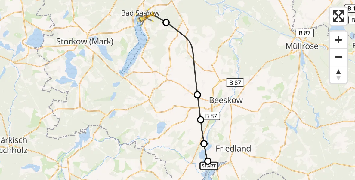 Flugroute Rettungshubschrauber Schwielochsee - Bad Saarow, 21 Juni 2026, 09:13