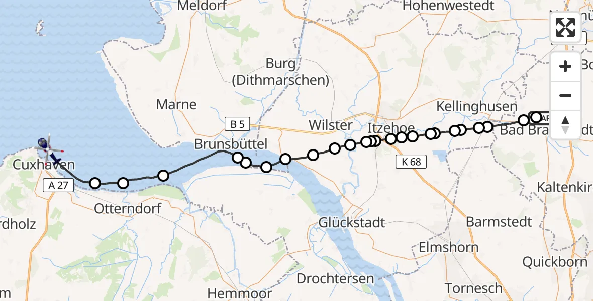 Flugroute Polizeihubschrauber Fuhlendorf - Cuxhaven, 21 Juni 2026, 09:18