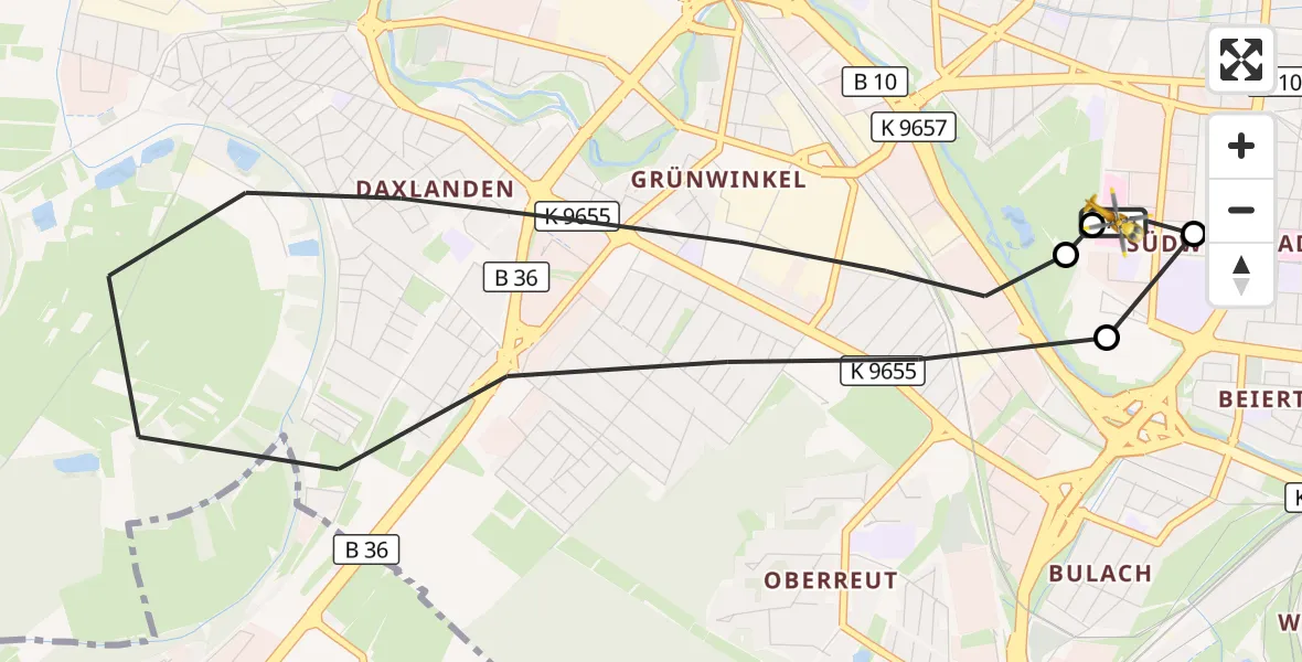 Flugroute Ambulanzhubschrauber Sankt Vincentius Hospital - Sankt Vincentius Hospital, 21 Juni 2026, 09:34