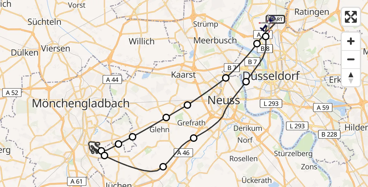 Flugroute Polizeihubschrauber Düsseldorf Flughafen - Düsseldorf Flughafen, 21 Juni 2026, 09:41
