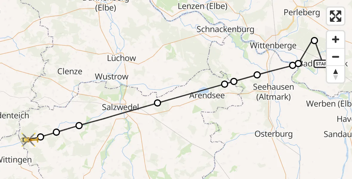 Flugroute Rettungshubschrauber Bad Wilsnack - Diesdorf, 21 Juni 2026, 10:13