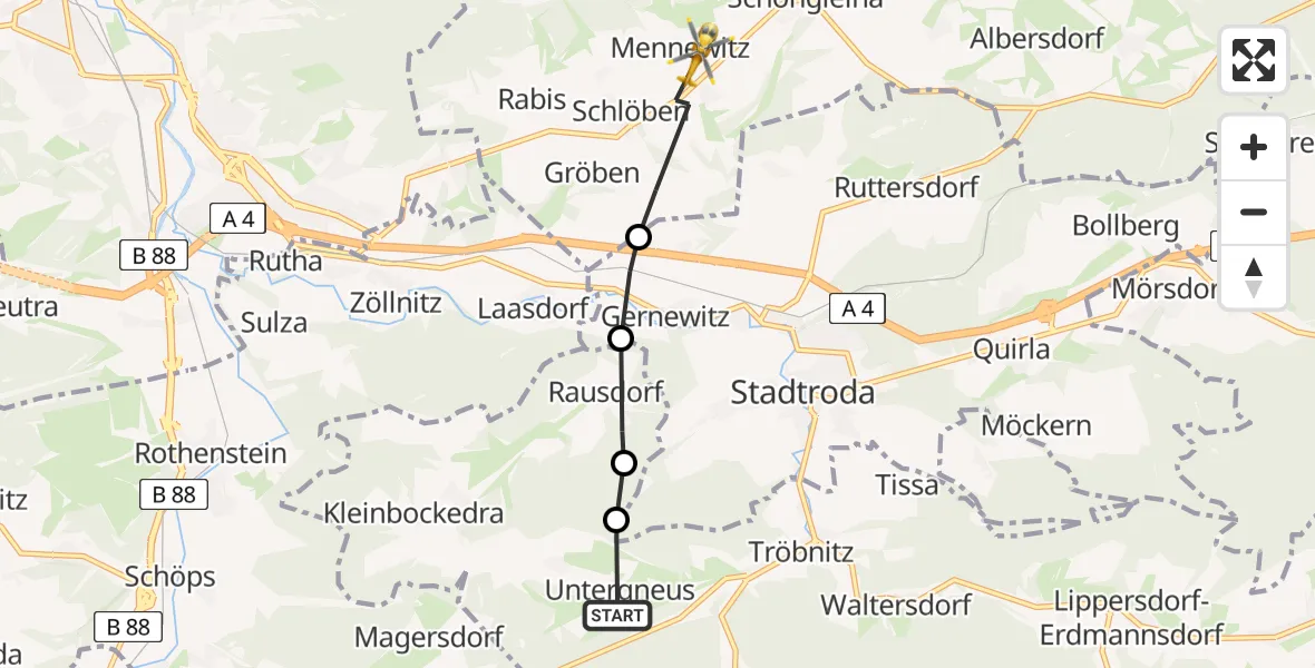 Flugroute Rettungshubschrauber Gneus - Schlöben, 21 Juni 2026, 10:37