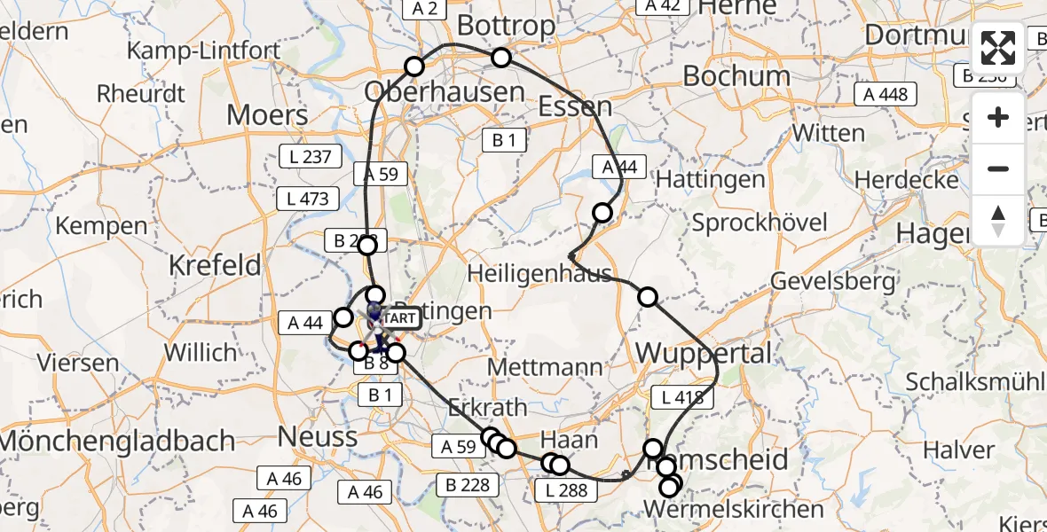 Flugroute Polizeihubschrauber Düsseldorf Flughafen - Düsseldorf Flughafen, 21 Juni 2026, 10:43