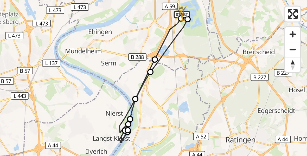 Flugroute Rettungshubschrauber Duisburg Air Rescue Hubschrauberlandeplatz (Christoph 9) - Duisburg Air Rescue Hubschrauberlandeplatz (Christoph 9), 21 Juni 2026, 10:44